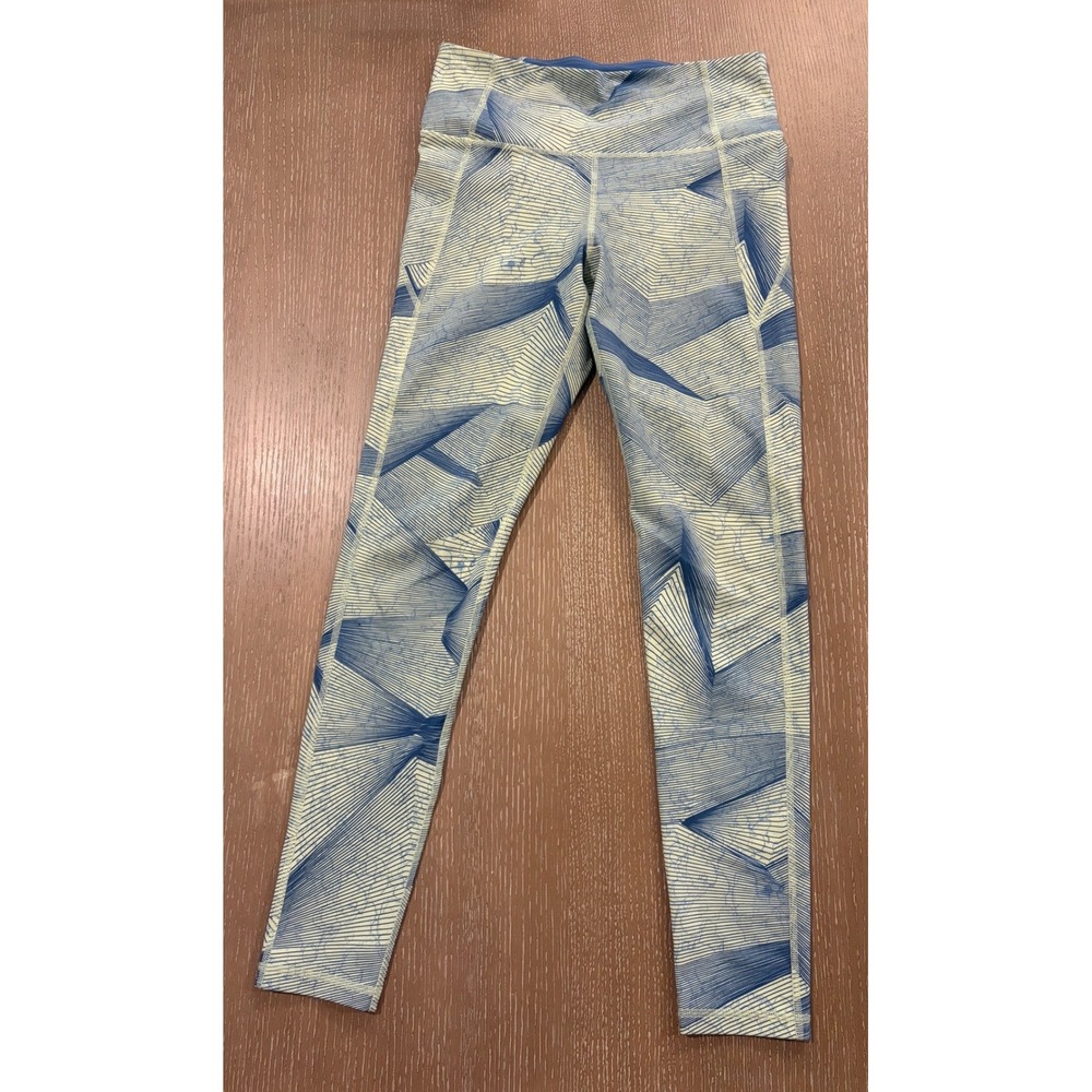 Under Armour Womens Heatgear Fitted Leggings Blue Lime Green Medium Workout Gym